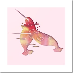 Peach Sea Narwhals Posters and Art